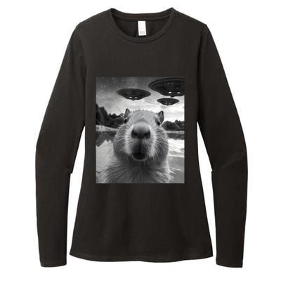 Funny Capybara Selfie With Ufos Weird Womens CVC Long Sleeve Shirt