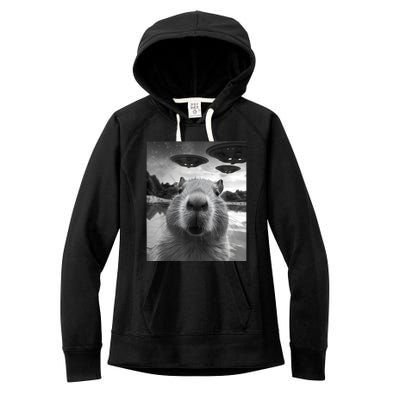 Funny Capybara Selfie With Ufos Weird Women's Fleece Hoodie