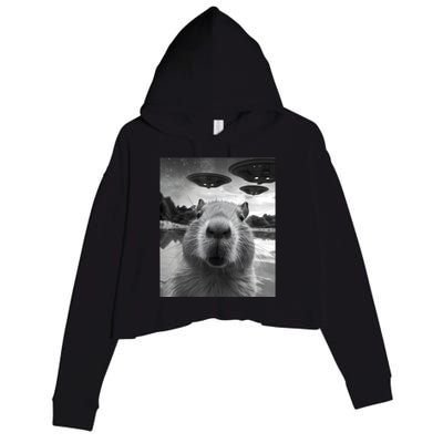 Funny Capybara Selfie With Ufos Weird Crop Fleece Hoodie