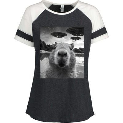 Funny Capybara Selfie With Ufos Weird Enza Ladies Jersey Colorblock Tee