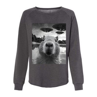 Funny Capybara Selfie With Ufos Weird Womens California Wash Sweatshirt