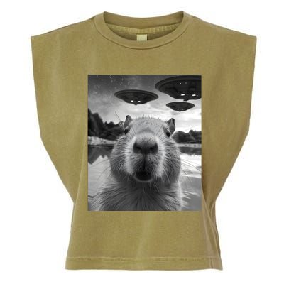 Funny Capybara Selfie With Ufos Weird Garment-Dyed Women's Muscle Tee