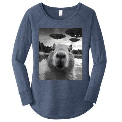 Funny Capybara Selfie With Ufos Weird Women's Perfect Tri Tunic Long Sleeve Shirt