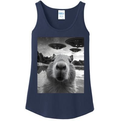 Funny Capybara Selfie With Ufos Weird Ladies Essential Tank