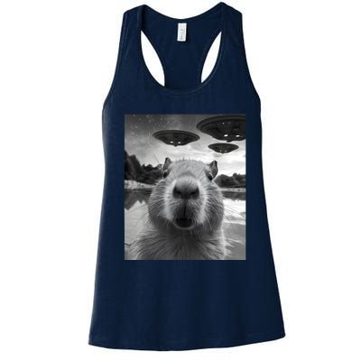 Funny Capybara Selfie With Ufos Weird Women's Racerback Tank