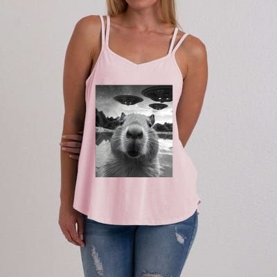 Funny Capybara Selfie With Ufos Weird Women's Strappy Tank