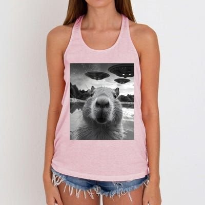 Funny Capybara Selfie With Ufos Weird Women's Knotted Racerback Tank