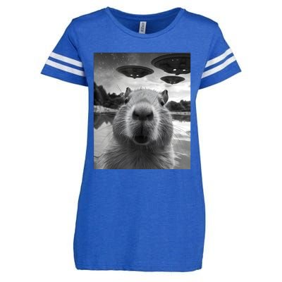 Funny Capybara Selfie With Ufos Weird Enza Ladies Jersey Football T-Shirt