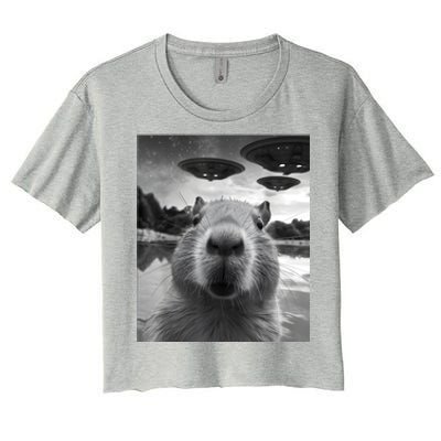 Funny Capybara Selfie With Ufos Weird Women's Crop Top Tee