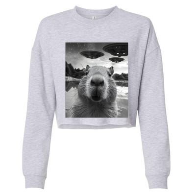 Funny Capybara Selfie With Ufos Weird Cropped Pullover Crew