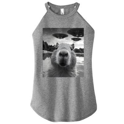 Funny Capybara Selfie With Ufos Weird Women’s Perfect Tri Rocker Tank