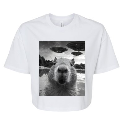 Funny Capybara Selfie With Ufos Weird Bella+Canvas Jersey Crop Tee