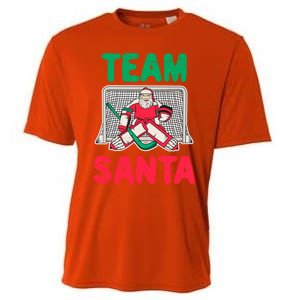 Funny Christmas Santa Ice Hockey Goaltender Goalie Gift Cooling Performance Crew T-Shirt