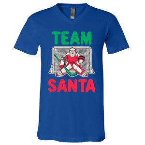 Funny Christmas Santa Ice Hockey Goaltender Goalie Gift V-Neck T-Shirt