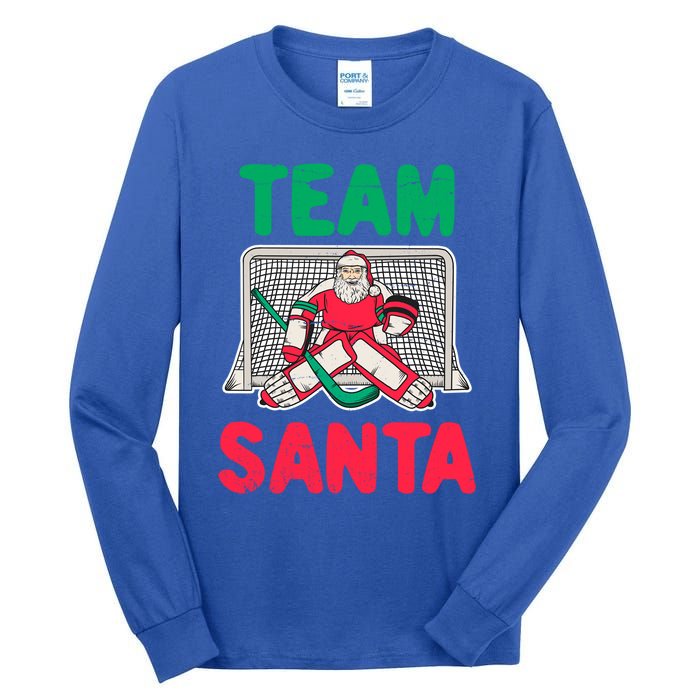 Funny Christmas Santa Ice Hockey Goaltender Goalie Gift Tall Long Sleeve T-Shirt