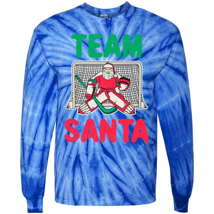 Funny Christmas Santa Ice Hockey Goaltender Goalie Gift Tie-Dye Long Sleeve Shirt