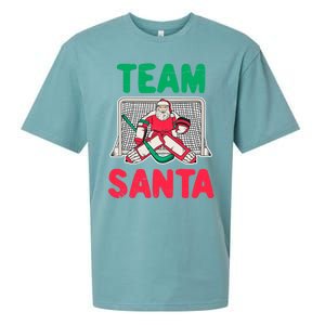 Funny Christmas Santa Ice Hockey Goaltender Goalie Gift Sueded Cloud Jersey T-Shirt