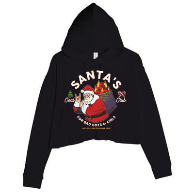 Funny Christmas Santa's Coal Club For Bad Boys And Girls Crop Fleece Hoodie