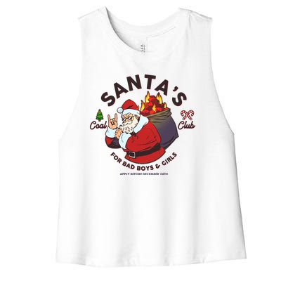 Funny Christmas Santa's Coal Club For Bad Boys And Girls Women's Racerback Cropped Tank