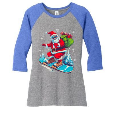 Funny Christmas Snow Ski Santa Snowboarding Snowboard Lover Gift Women's Tri-Blend 3/4-Sleeve Raglan Shirt