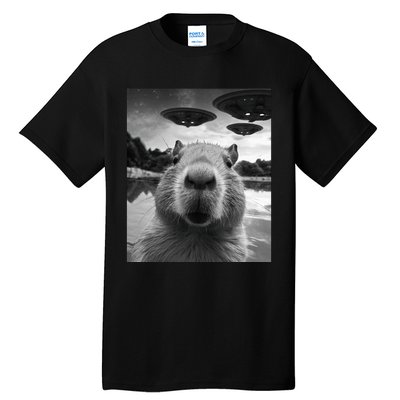 Funny Capybara Selfie with UFOs Weird Tall T-Shirt