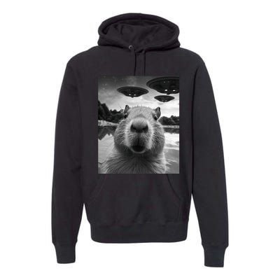 Funny Capybara Selfie with UFOs Weird Premium Hoodie