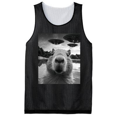 Funny Capybara Selfie with UFOs Weird Mesh Reversible Basketball Jersey Tank