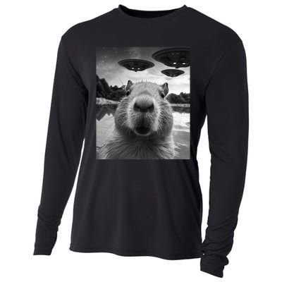 Funny Capybara Selfie with UFOs Weird Cooling Performance Long Sleeve Crew