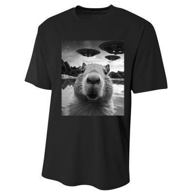 Funny Capybara Selfie with UFOs Weird Performance Sprint T-Shirt