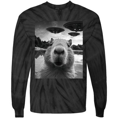 Funny Capybara Selfie with UFOs Weird Tie-Dye Long Sleeve Shirt