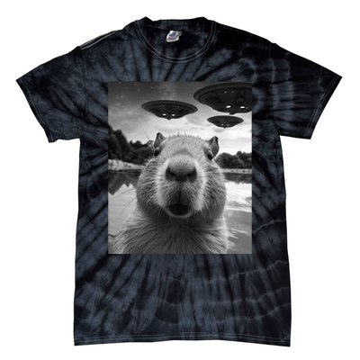 Funny Capybara Selfie with UFOs Weird Tie-Dye T-Shirt