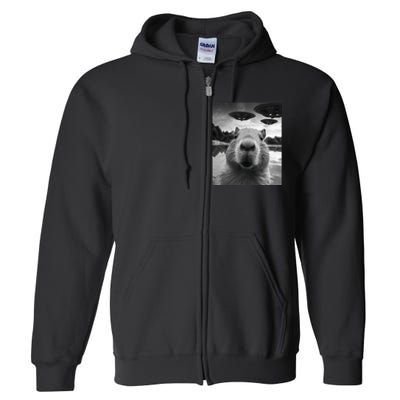 Funny Capybara Selfie with UFOs Weird Full Zip Hoodie