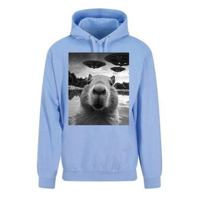 Funny Capybara Selfie with UFOs Weird Unisex Surf Hoodie