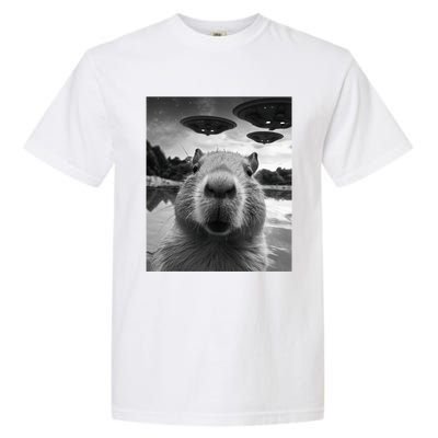 Funny Capybara Selfie with UFOs Weird Garment-Dyed Heavyweight T-Shirt