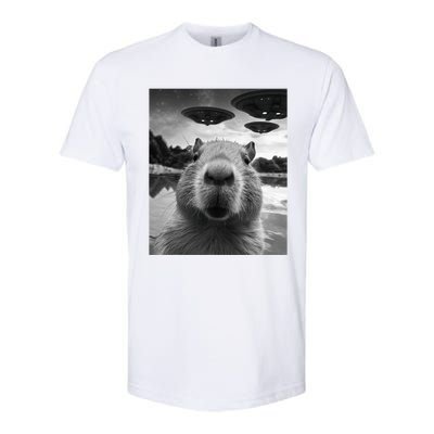 Funny Capybara Selfie with UFOs Weird Softstyle® CVC T-Shirt