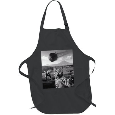 Funny Cat Selfie Dinosaur Meteor Asteroid Curious Cat Trex Full-Length Apron With Pockets
