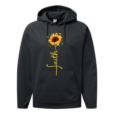 Faith Cross Sunflower Butterflies Flowers Christians Flora Performance Fleece Hoodie