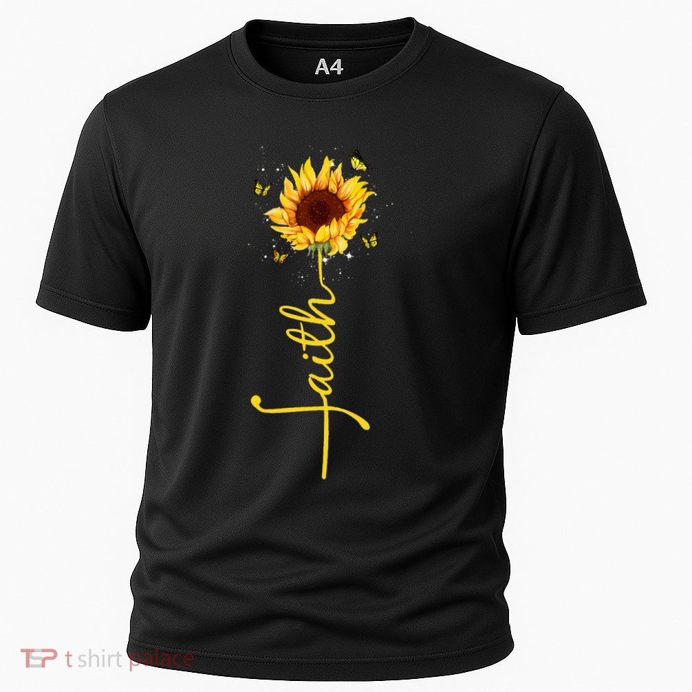 Faith Cross Sunflower Butterflies Flowers Christians Flora Cooling Performance Crew T-Shirt