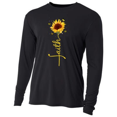 Faith Cross Sunflower Butterflies Flowers Christians Flora Cooling Performance Long Sleeve Crew