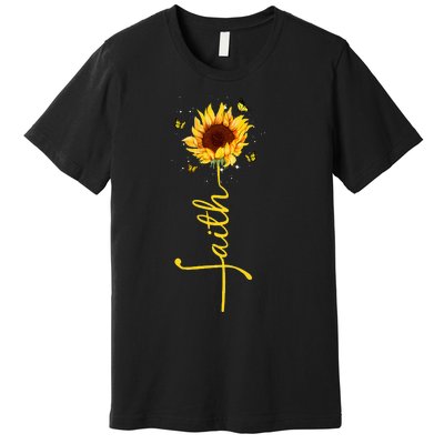 Faith Cross Sunflower Butterflies Flowers Christians Flora Premium T-Shirt