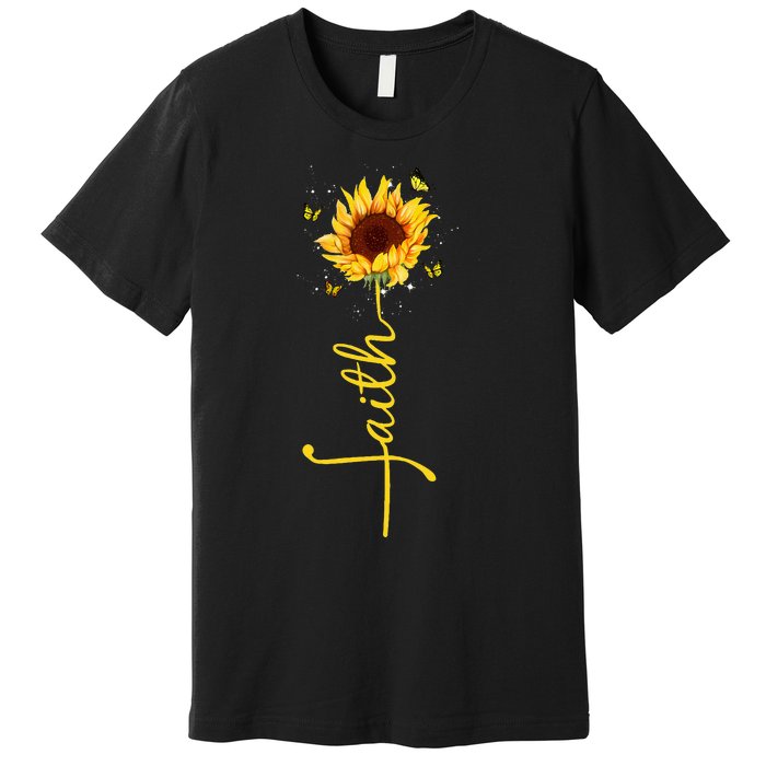 Faith Cross Sunflower Butterflies Flowers Christians Flora Premium T-Shirt