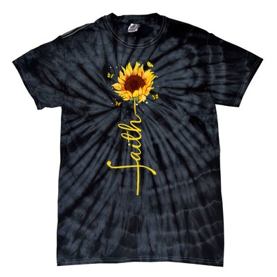 Faith Cross Sunflower Butterflies Flowers Christians Flora Tie-Dye T-Shirt