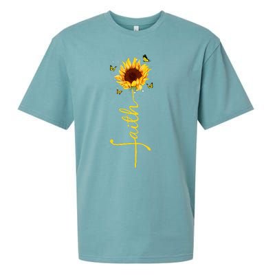 Faith Cross Sunflower Butterflies Flowers Christians Flora Sueded Cloud Jersey T-Shirt