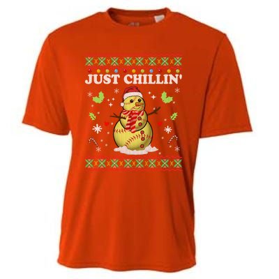 Funny Chillin Snow Softball Ball Ugly Christmas Sweater Cool Gift Cooling Performance Crew T-Shirt