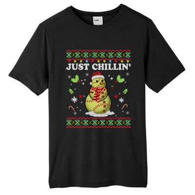 Funny Chillin Snow Softball Ball Ugly Christmas Sweater Cool Gift Tall Fusion ChromaSoft Performance T-Shirt