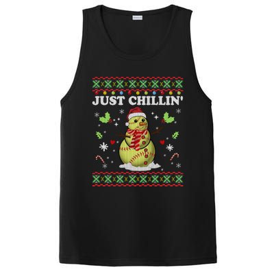 Funny Chillin Snow Softball Ball Ugly Christmas Sweater Cool Gift PosiCharge Competitor Tank