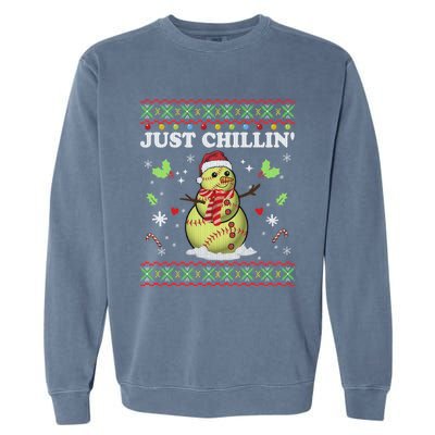 Funny Chillin Snow Softball Ball Ugly Christmas Sweater Cool Gift Garment-Dyed Sweatshirt