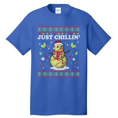 Funny Chillin Snow Softball Ball Ugly Christmas Sweater Cool Gift Tall T-Shirt