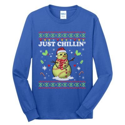 Funny Chillin Snow Softball Ball Ugly Christmas Sweater Cool Gift Tall Long Sleeve T-Shirt