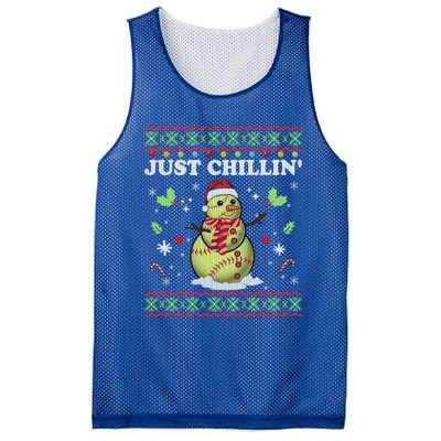 Funny Chillin Snow Softball Ball Ugly Christmas Sweater Cool Gift Mesh Reversible Basketball Jersey Tank